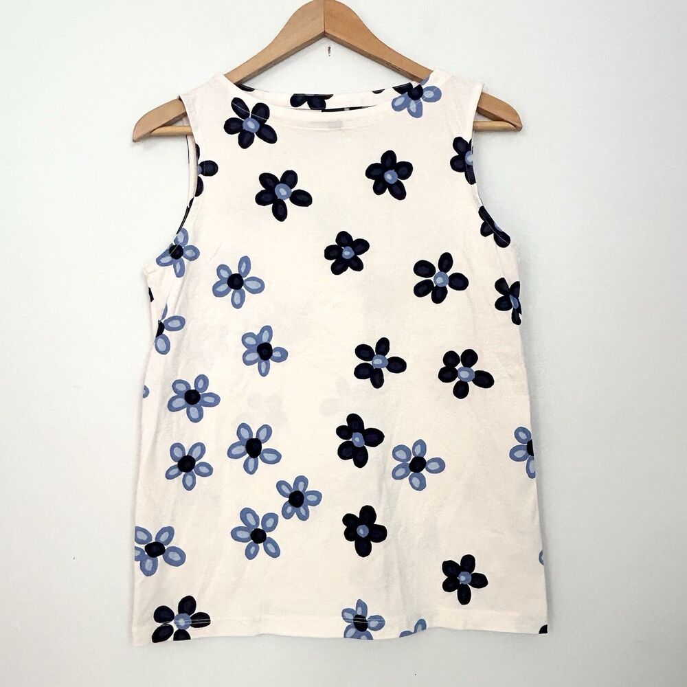 Marimekko Uniqlo Floral Tank Top Blue White Sleeveless Cotton S